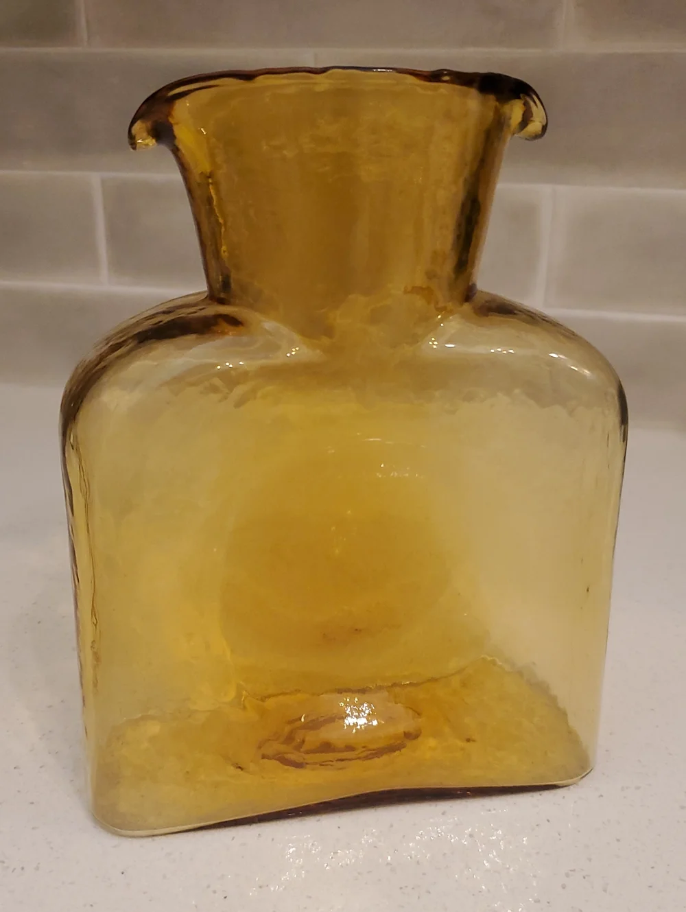 Blenko Double Sided Spout Water Bottle Pitcher Vase Amber Glass